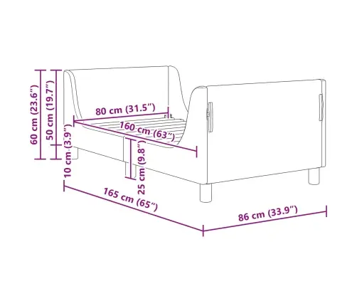 Laste Voodiraam Peatoega Peaga Tumehall 80 X 160 Cm Samet