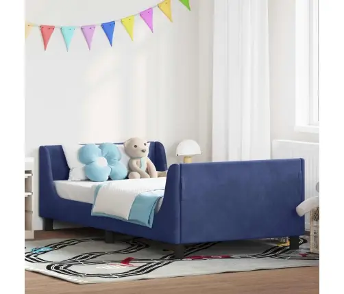 Bērnu Gultas Rāmis Ar Galvgali Policijas Zila 90 X 190 Cm Samts Vidaxl