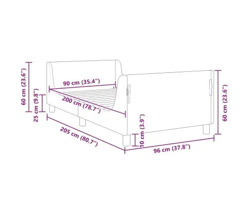 Laste Voodiraam Peatoega Peaga Helehall 90 X 200 Cm Samet