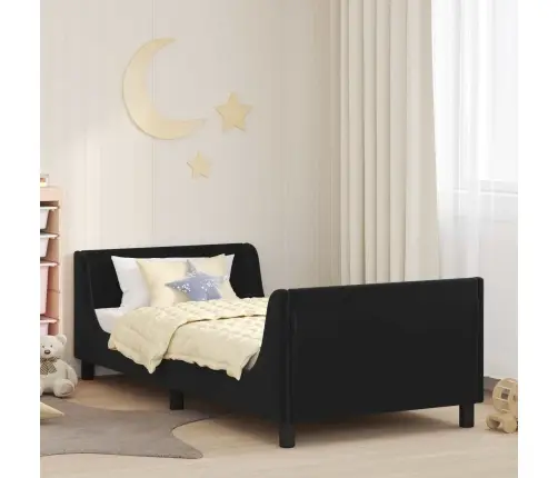 Laste Voodiraam Peatoega Peaga Must 90 X 200 Cm Samet