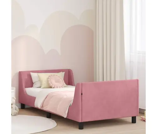 Laste Voodiraam Peatoega Peaga Roosa 90 X 200 Cm Samet