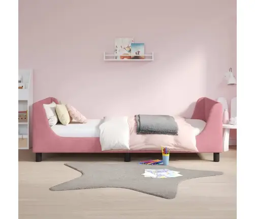 Laste Voodiraam Peatoega Peaga Roosa 90 X 200 Cm Samet