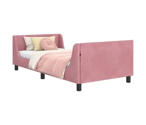 Laste Voodiraam Peatoega Peaga Roosa 90 X 200 Cm Samet