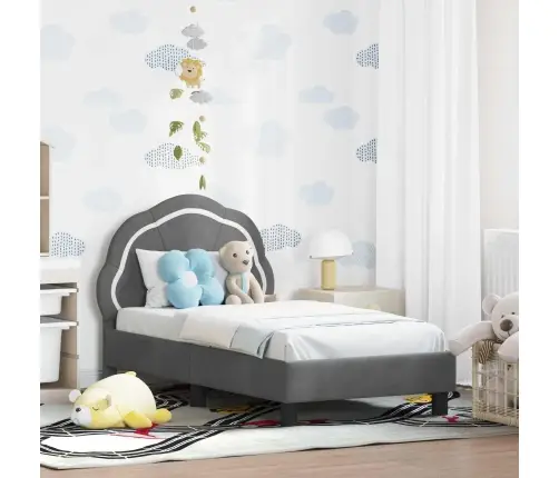 Bērnu Gultas Rāmis Ar Galvgali Tumši Pelēks 70 X 140 Cm Samts Vidaxl