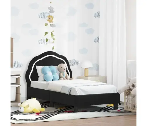 Bērnu Gultas Rāmis Ar Galvgali Melna 70 X 140 Cm Samts Vidaxl