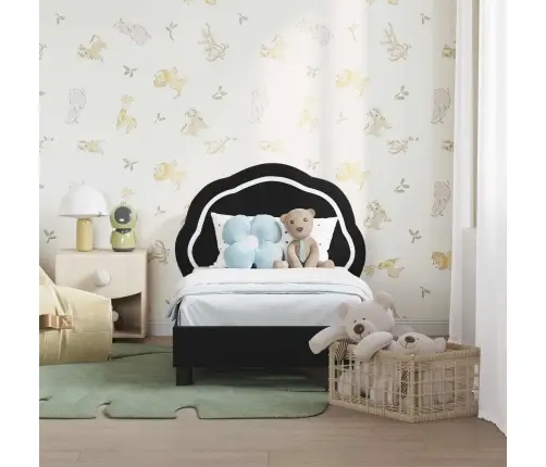 Bērnu Gultas Rāmis Ar Galvgali Melna 70 X 140 Cm Samts Vidaxl