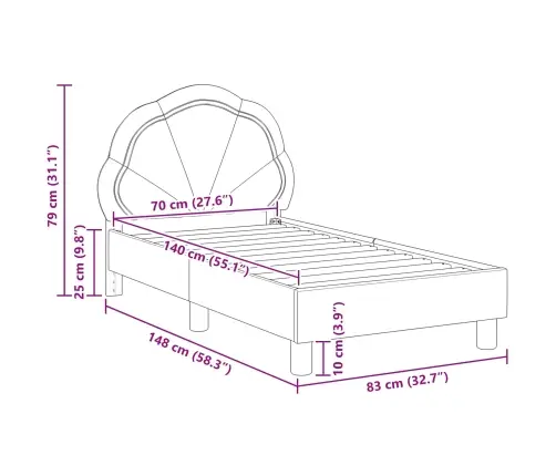Bērnu Gultas Rāmis Ar Galvgali Rozā 70 X 140 Cm Samts Vidaxl