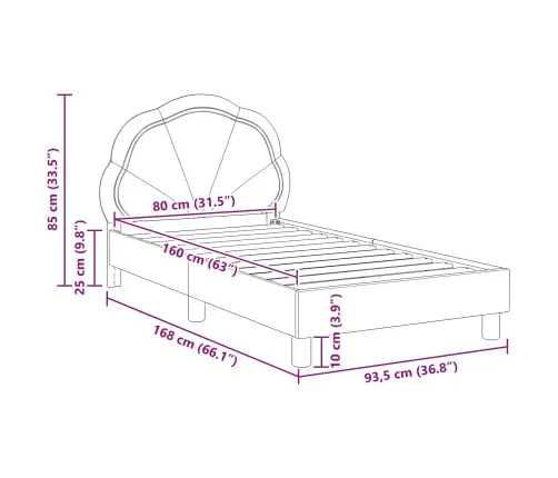 Bērnu Gultas Rāmis Ar Galvgali Violeta 80 X 160 Cm Samts Vidaxl