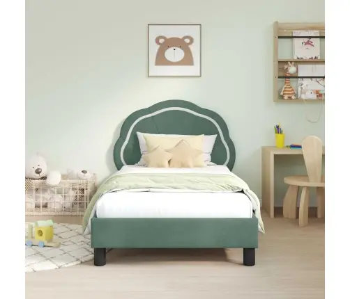 Laste Voodiraam Peatoega Peaga Mere Roheline 80 X 160 Cm Samet