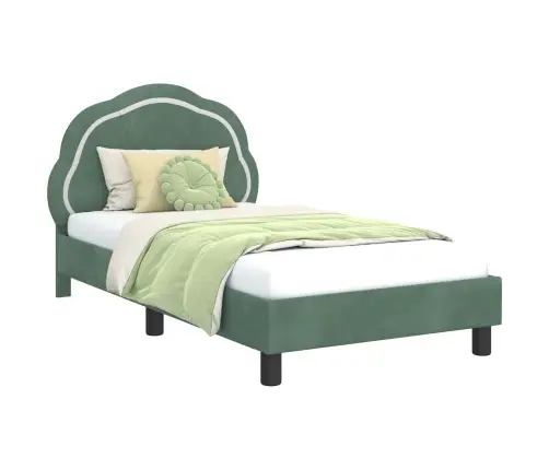 Laste Voodiraam Peatoega Peaga Mere Roheline 80 X 160 Cm Samet