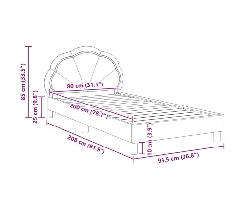 Bērnu Gultas Rāmis Ar Galvgali Rozā 80 X 200 Cm Samts Vidaxl