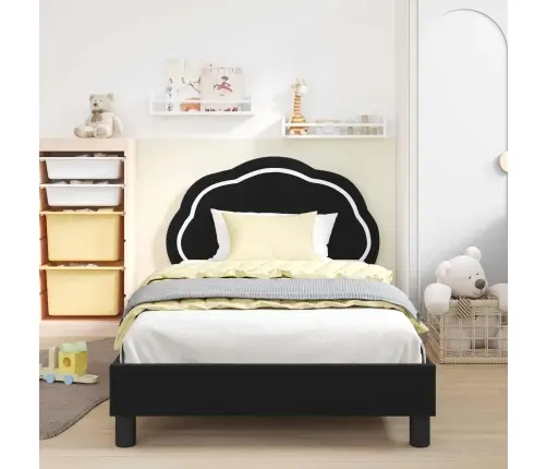 Laste Voodiraam Peatoega Peaga Must 90 X 190 Cm Samet