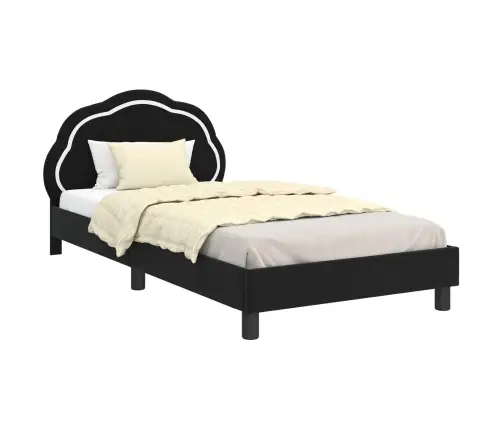 Laste Voodiraam Peatoega Peaga Must 90 X 190 Cm Samet