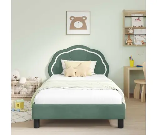Bērnu Gultas Rāmis Ar Galvgali Jūras Zaļa 90 X 190 Cm Samts Vidaxl
