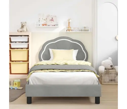 Bērnu Gultas Rāmis Ar Galvgali Gaiši Pelēks 90 X 200 Cm Samts Vidaxl