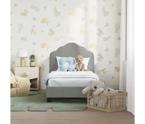 Bērnu Gultas Rāmis Ar Galvgali Gaiši Pelēks 70 X 140 Cm Samts Vidaxl