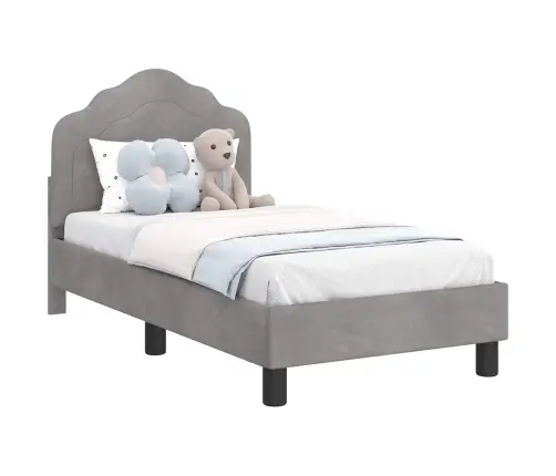 Bērnu Gultas Rāmis Ar Galvgali Gaiši Pelēks 70 X 140 Cm Samts Vidaxl