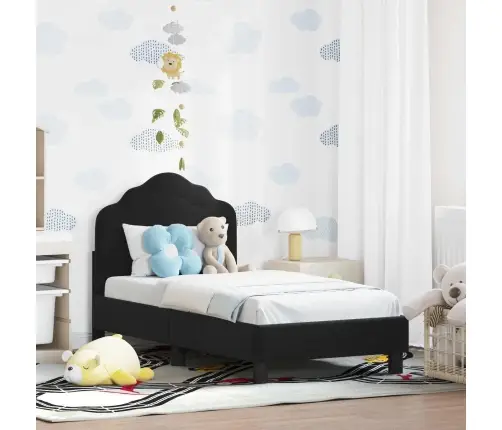 Bērnu Gultas Rāmis Ar Galvgali Melna 70 X 140 Cm Samts Vidaxl