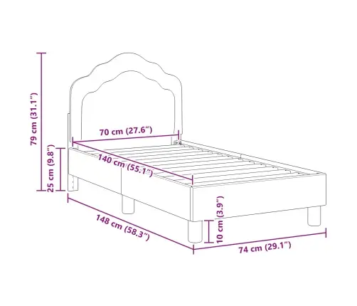 Bērnu Gultas Rāmis Ar Galvgali Violeta 70 X 140 Cm Samts Vidaxl