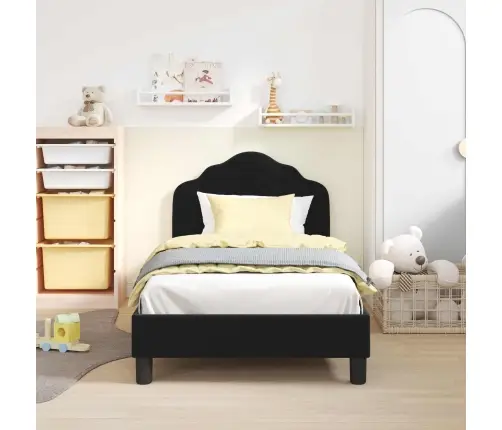 Bērnu Gultas Rāmis Ar Galvgali Melna 80 X 160 Cm Samts Vidaxl