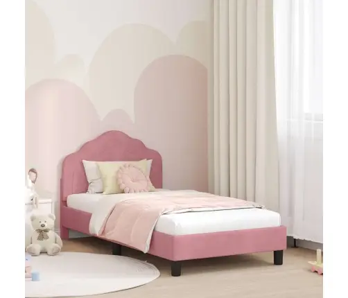 Bērnu Gultas Rāmis Ar Galvgali Rozā 80 X 160 Cm Samts Vidaxl