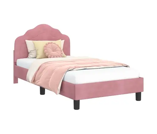 Bērnu Gultas Rāmis Ar Galvgali Rozā 80 X 160 Cm Samts Vidaxl