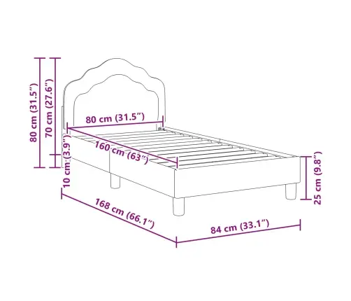 Bērnu Gultas Rāmis Ar Galvgali Rozā 80 X 160 Cm Samts Vidaxl