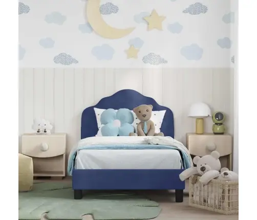 Bērnu Gultas Rāmis Ar Galvgali Policijas Zila 80 X 160 Cm Samts Vidaxl