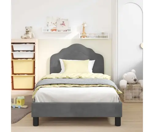 Bērnu Gultas Rāmis Ar Galvgali Tumši Pelēks 90 X 190 Cm Samts Vidaxl