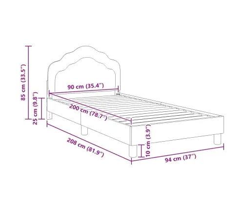 Bērnu Gultas Rāmis Ar Galvgali Melna 90 X 200 Cm Samts Vidaxl