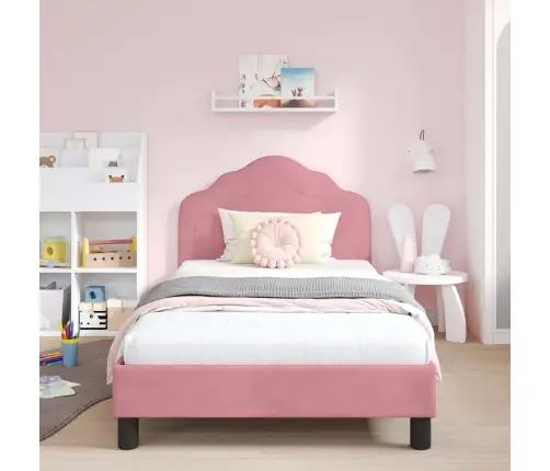 Bērnu Gultas Rāmis Ar Galvgali Rozā 90 X 200 Cm Samts Vidaxl