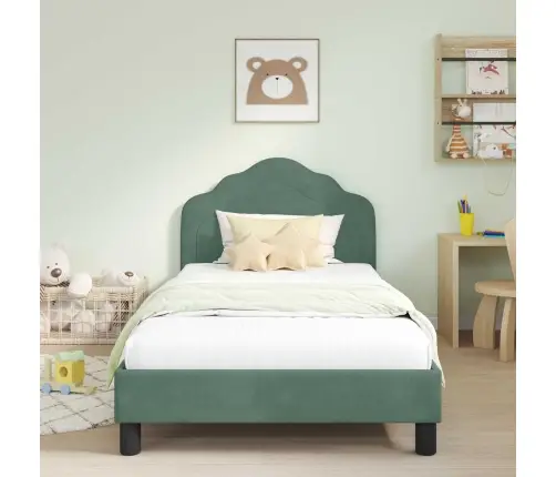 Laste Voodiraam Peatoega Peaga Mere Roheline 90 X 200 Cm Samet