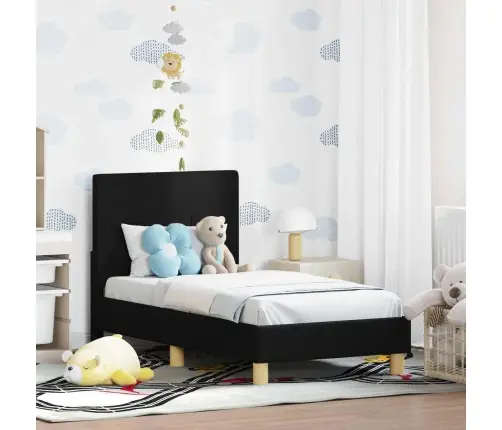 Bērnu Gultas Rāmis Ar Galvgali Melna 70 X 140 Cm Audums Vidaxl