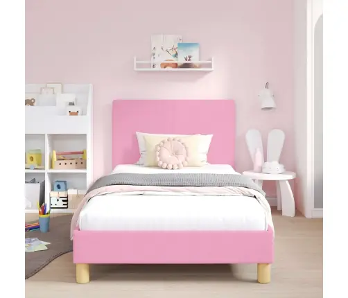 Laste Voodiraam Peatoega Peaga Roosa 90 X 190 Cm Kangas