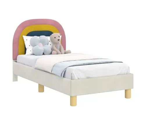 Bērnu Gultas Rāmis Ar Galvgali Krēmkrāsa 70 X 140 Cm Samts Vidaxl