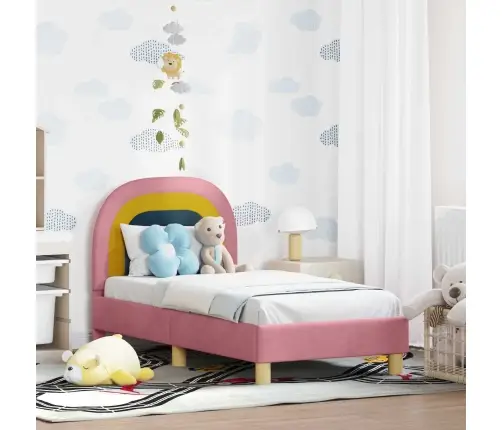 Kuni 3-Aastase Voodi Raam Koos Peatoega Roosa 70 X 140 Cm Samet