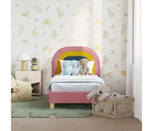 Kuni 3-Aastase Voodi Raam Koos Peatoega Roosa 70 X 140 Cm Samet