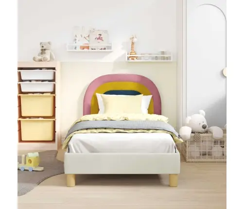 Bērnu Gultas Rāmis Ar Galvgali Krēmkrāsa 80 X 160 Cm Samts Vidaxl