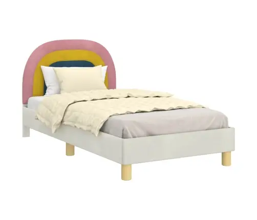 Bērnu Gultas Rāmis Ar Galvgali Krēmkrāsa 80 X 160 Cm Samts Vidaxl