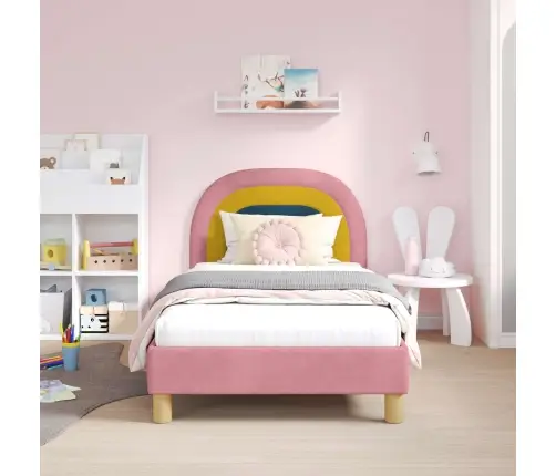 Bērnu Gultas Rāmis Ar Galvgali Rozā 80 X 160 Cm Samts Vidaxl