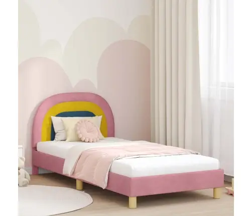 Laste Voodiraam Peatoega Peaga Roosa 90 X 190 Cm Samet