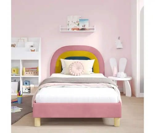 Laste Voodiraam Peatoega Peaga Roosa 90 X 190 Cm Samet