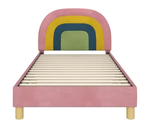 Laste Voodiraam Peatoega Peaga Roosa 90 X 190 Cm Samet