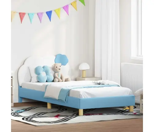 Laste Voodiraam Peatoega Peaga Sinine 90 X 190 Cm Pu