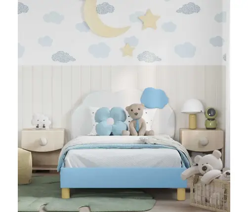 Laste Voodiraam Peatoega Peaga Sinine 90 X 200 Cm Pu