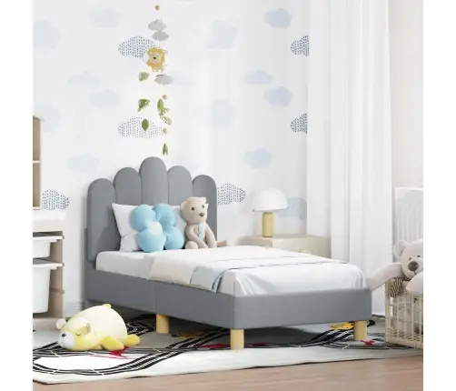 Bērnu Gultas Rāmis Ar Galvgali Gaiši Pelēks 70 X 140 Cm Audums Vidaxl