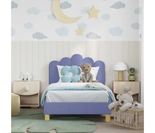 Bērnu Gultas Rāmis Ar Galvgali Džinsu Zils 80 X 160 Cm Audums Vidaxl