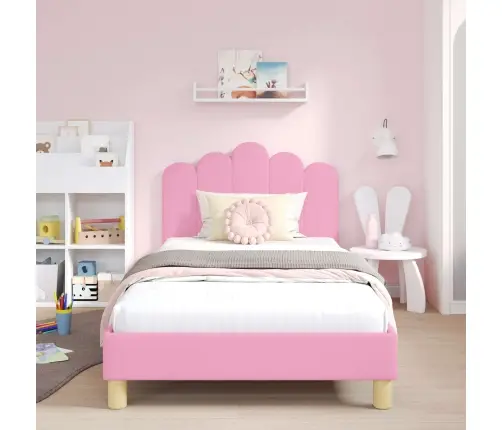Bērnu Gultas Rāmis Ar Galvgali Rozā 90 X 200 Cm Audums Vidaxl