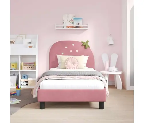 Bērnu Gultas Rāmis Ar Galvgali Rozā 80 X 160 Cm Samts Vidaxl