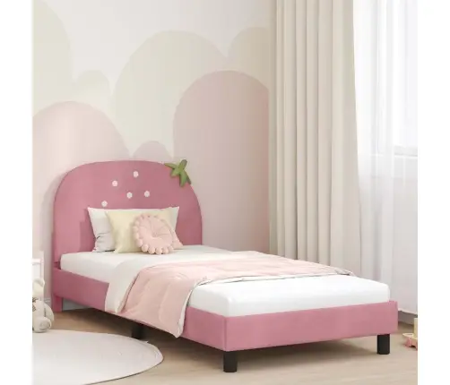 Laste Voodiraam Peatoega Peaga Roosa 80 X 200 Cm Samet